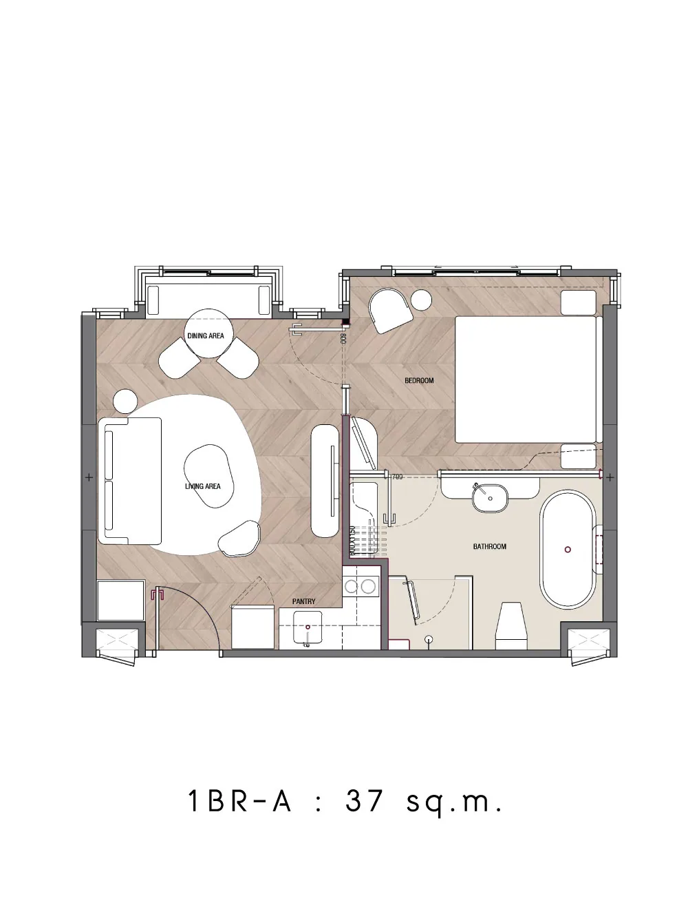 One-bedroom unit plan at SASARA Hua Hin