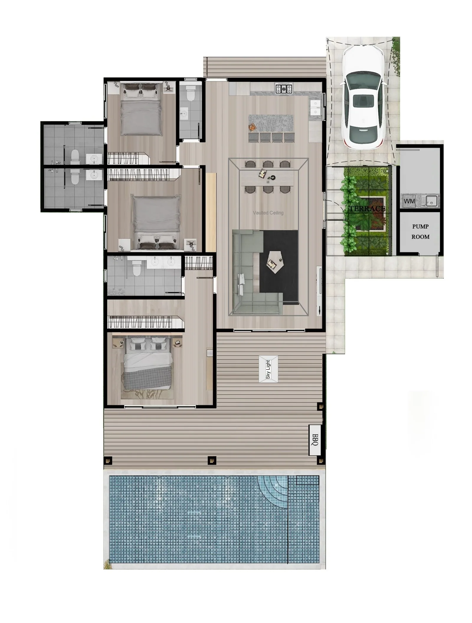 Moda Classic villa floor plan with terrace and pool