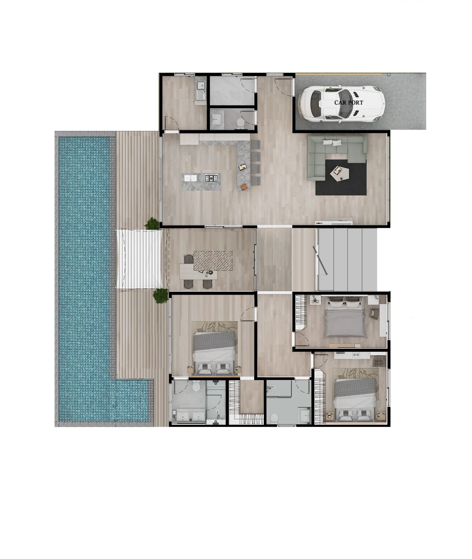 Moda Modena villa floor plan with pool terrace