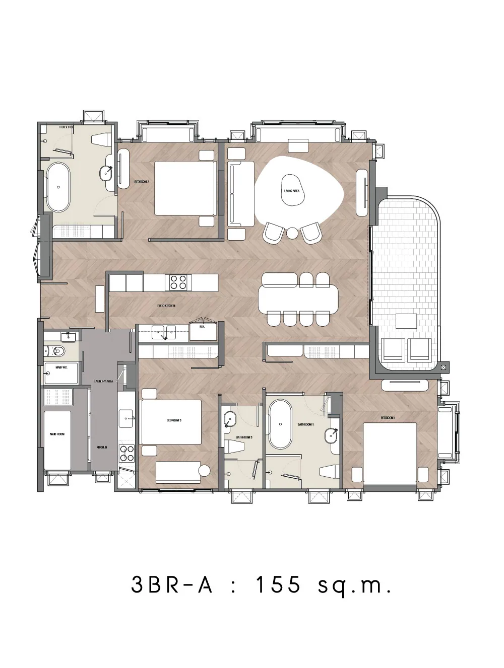 Three-bedroom unit plan at SASARA Hua Hin